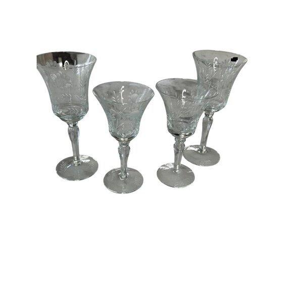 Vintage Etched Crystal Wine Glasses Set Of 4 - Picture 3 of 4